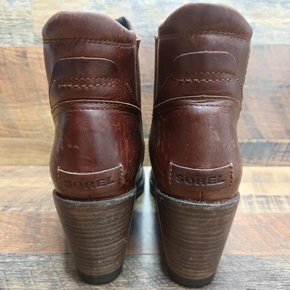 Sorel Women's Wedge Chelsea Boot Distressed Brown Leather Ankle Pull On NL2952-2 - Picture 3 of 8